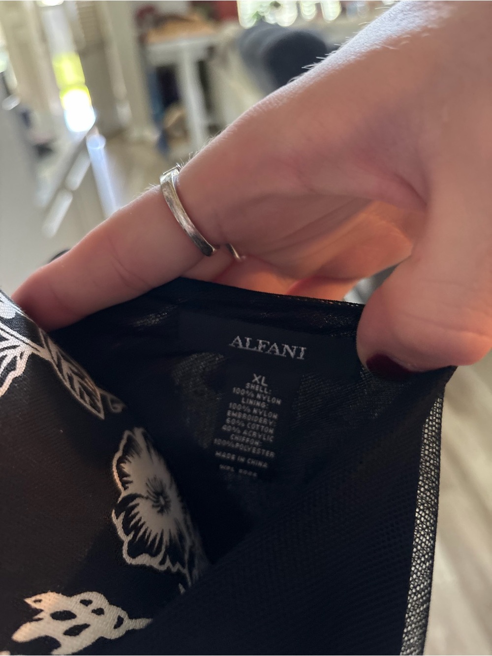 Alfani Black Mesh Blouse with White Floral Embroidery - Picture 3 of 3